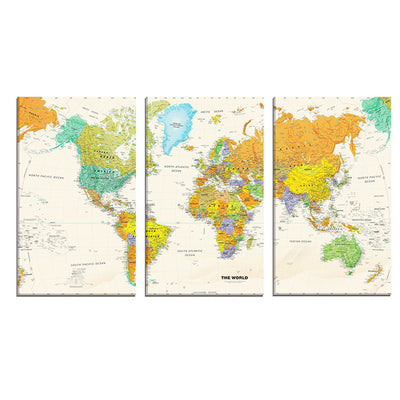3 PANEL CLASSIC WORLD MAP PAINTING