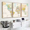 3 PANEL CLASSIC WORLD MAP PAINTING